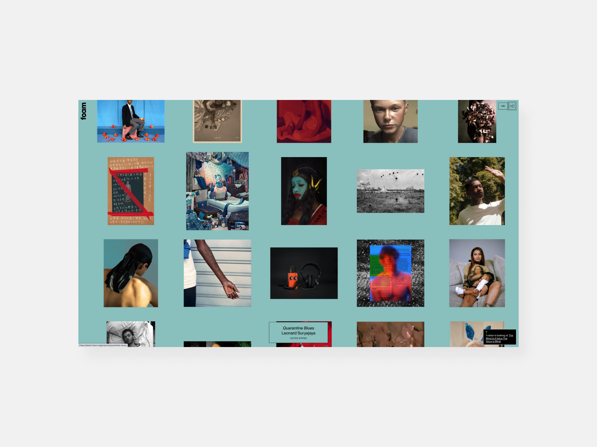 Slide that shows the homepage of Foam Talent 2021 showcasing the 20 featured artists of the exhibition.
